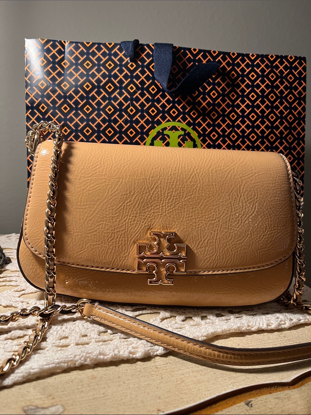 Tory Burch Caramel Leather Chain Crossbody Bag